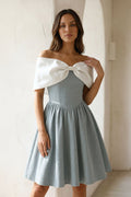 A-Line Mini Dress With Bow Cape in Mist