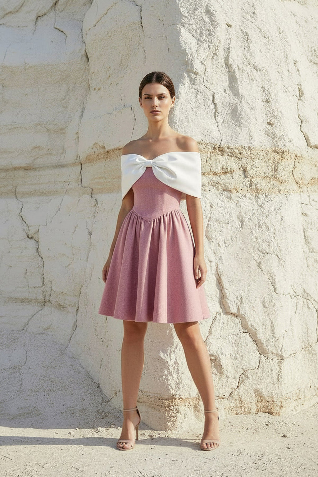 A-Line Mini Dress With Bow Cape in Pink