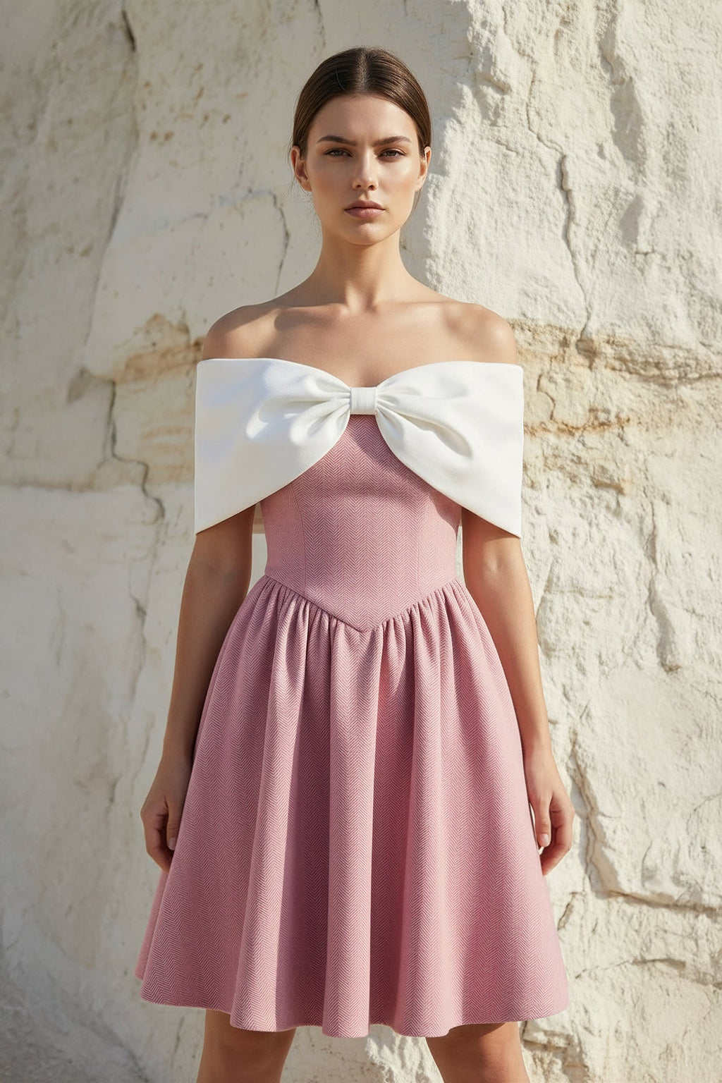 A-Line Mini Dress With Bow Cape in Pink