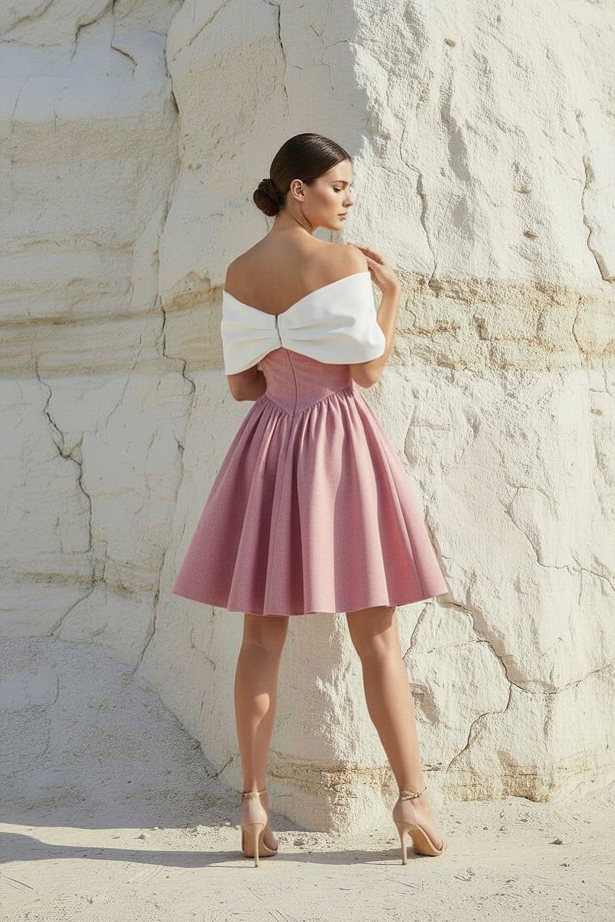 A-Line Mini Dress With Bow Cape in Pink