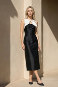 Bow Neck Midi Dress in Black and White