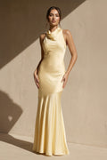 Cowl Neck Backless Maxi Dress in Yellow