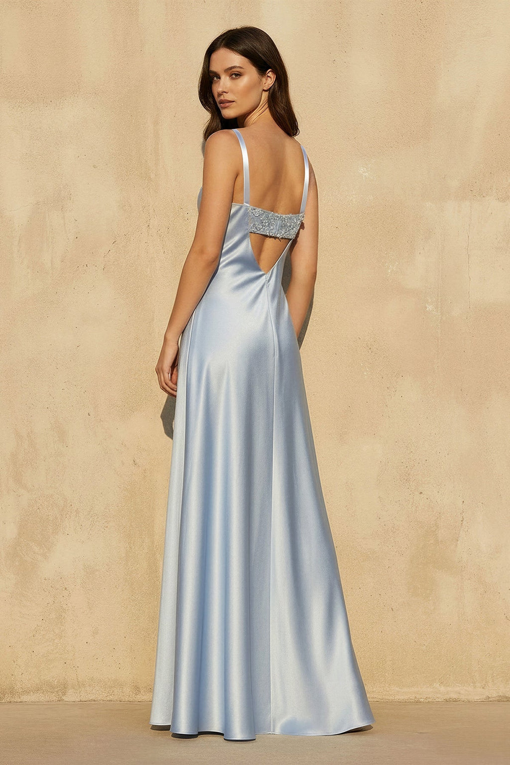 Cowl Neck Gown With Appliques in Sky Blue