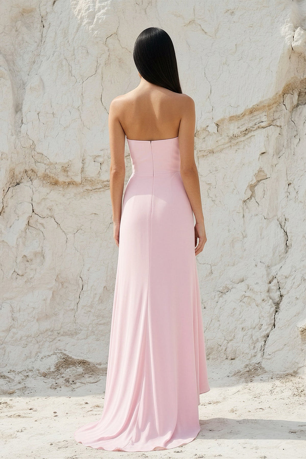 Cowl Neck High Low Maxi Dress in Pink