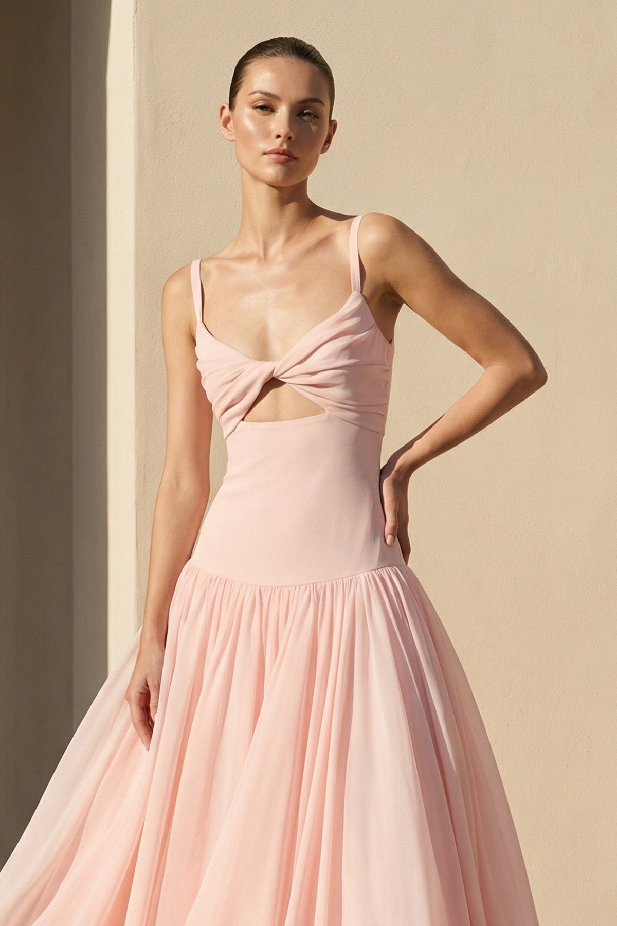 Cutout Spaghetti Straps Maxi Dress in Blush Pink