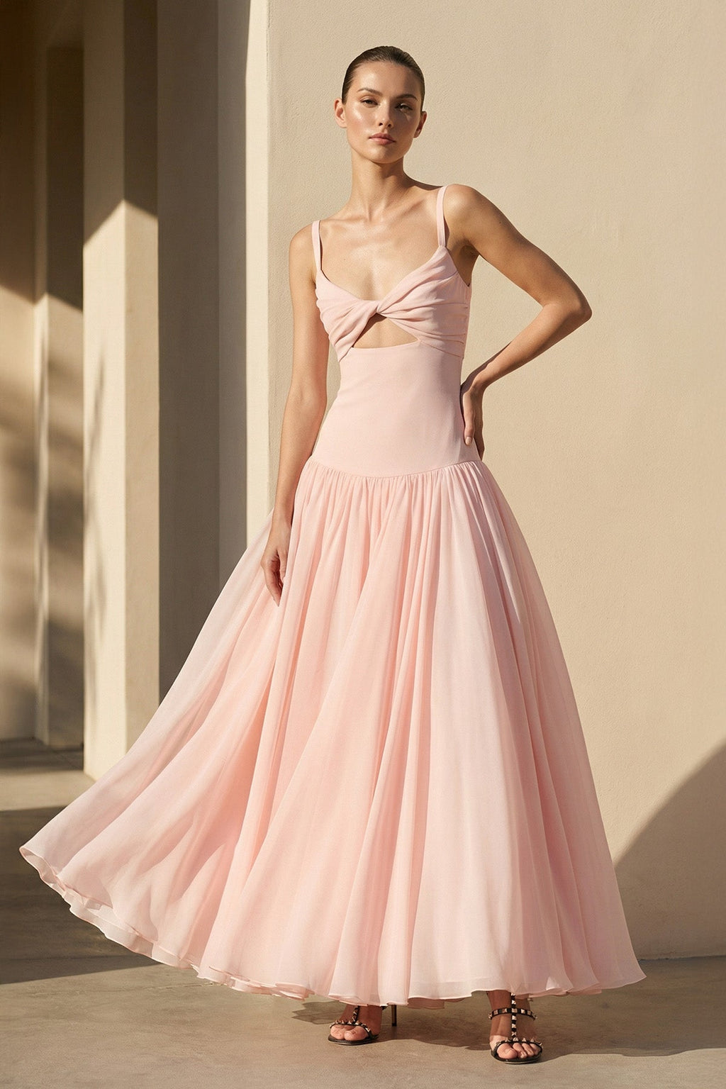 Cutout Spaghetti Straps Maxi Dress in Blush Pink