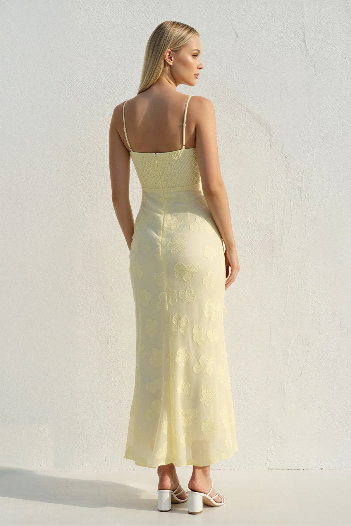 Floral Ruffled Midi Dress in Yellow