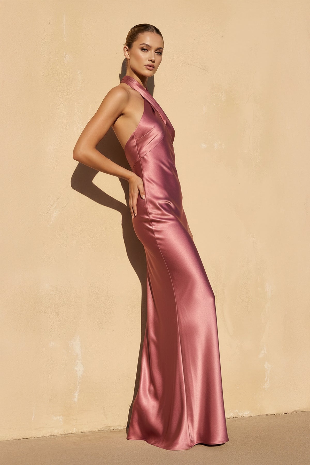 Halter Backless Maxi Dress in Mulberry