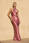 Halter Backless Maxi Dress in Mulberry