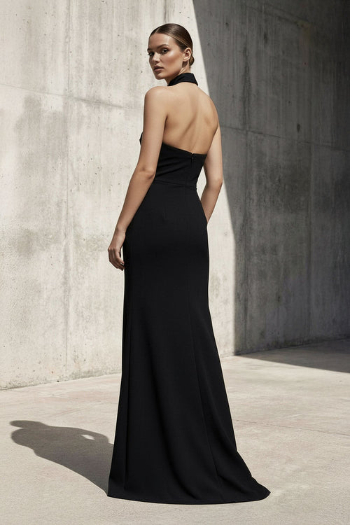 Halter Maxi Dress With Slit in Black