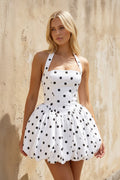 Halter Polka Dot Bubble Mini Dress in White