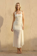 Halter Ruched Maxi Dress in Ivory