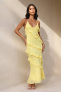 Halter Ruffled Maxi Dress in Yellow