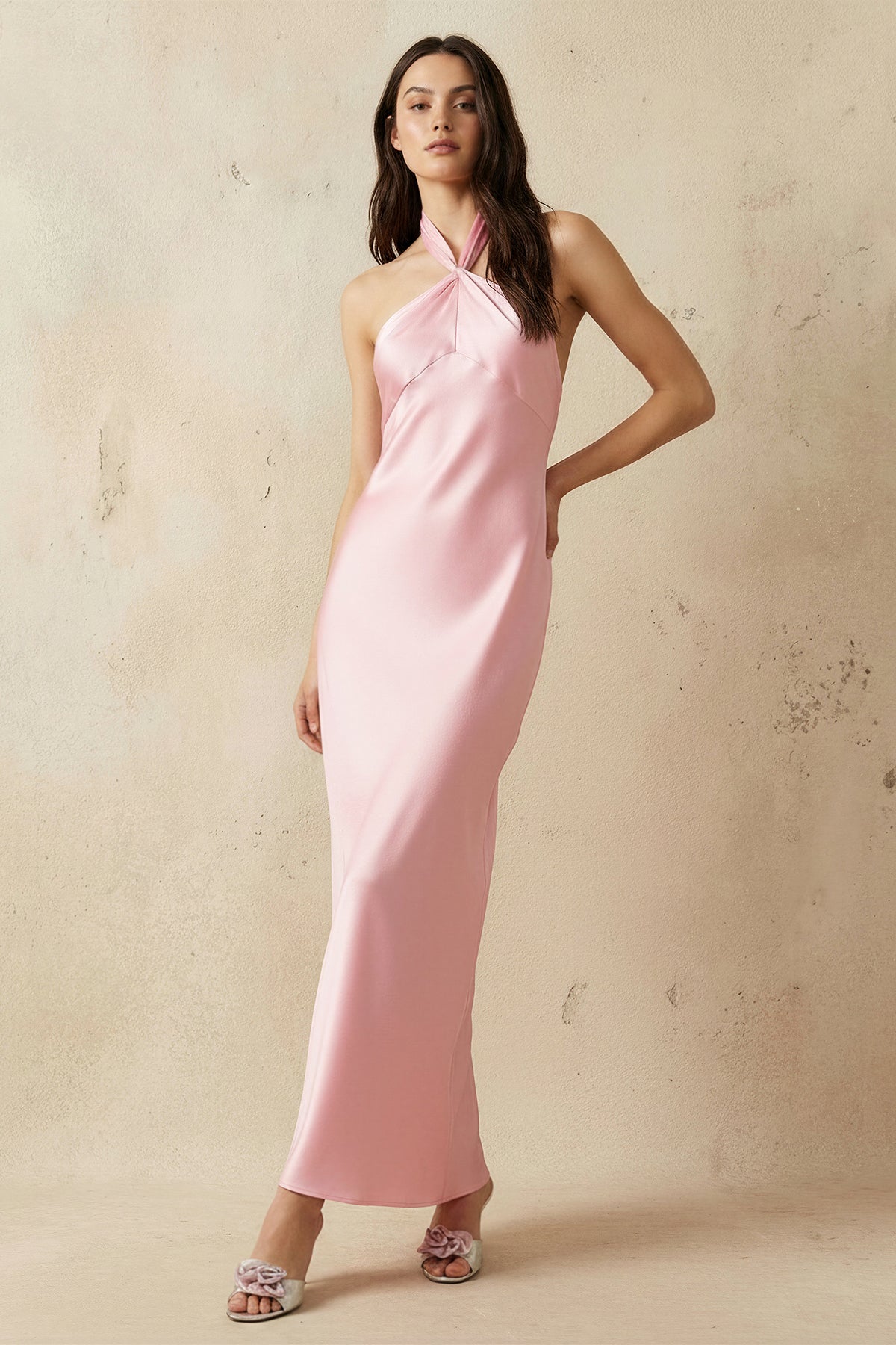 Halter Twist Maxi Dress in Pink