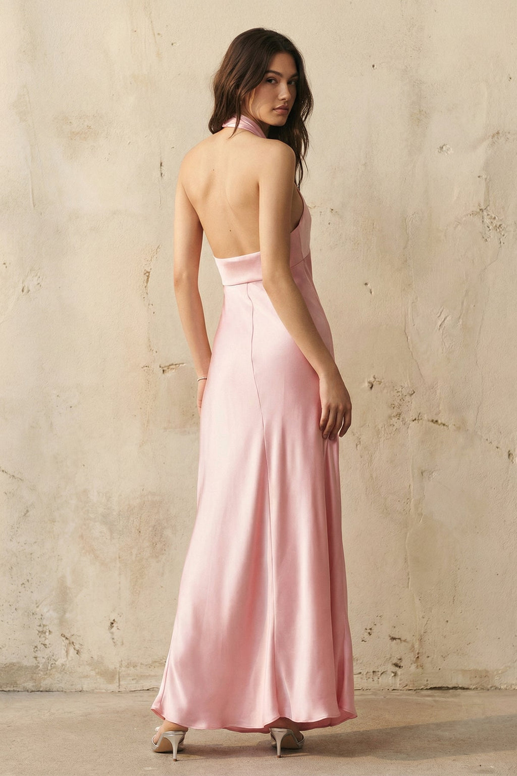 Halter Twist Maxi Dress in Pink
