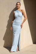 Mermaid One Shoulder Maxi Dress in Sky Blue