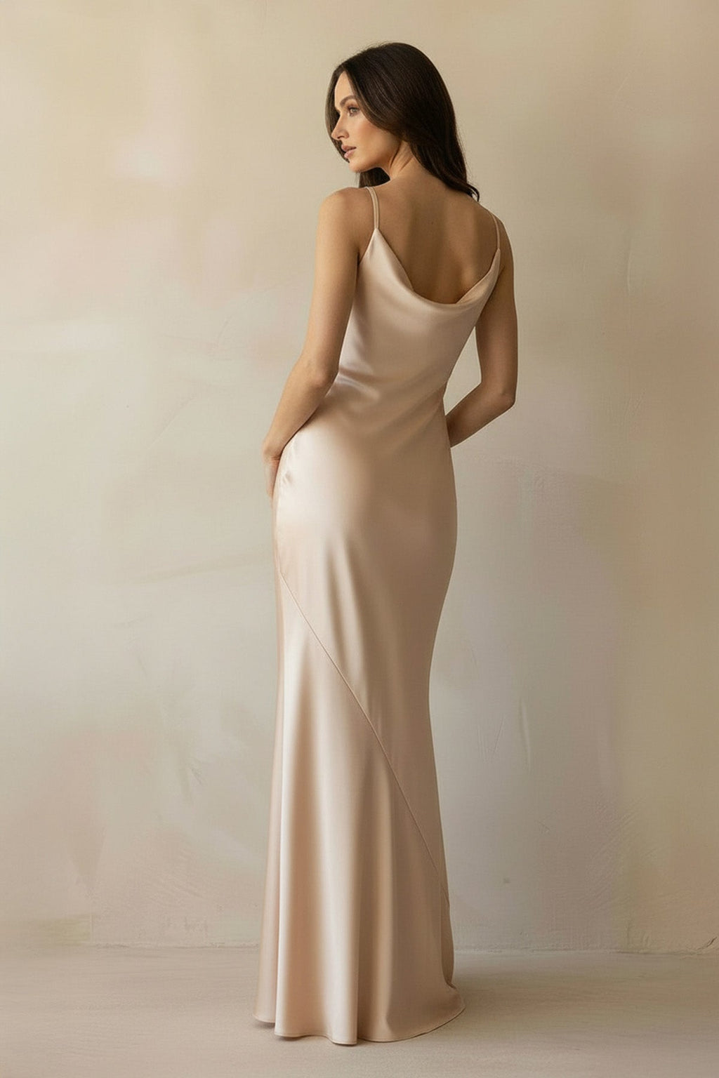 Mermaid Satin Maxi Dress in Champagne