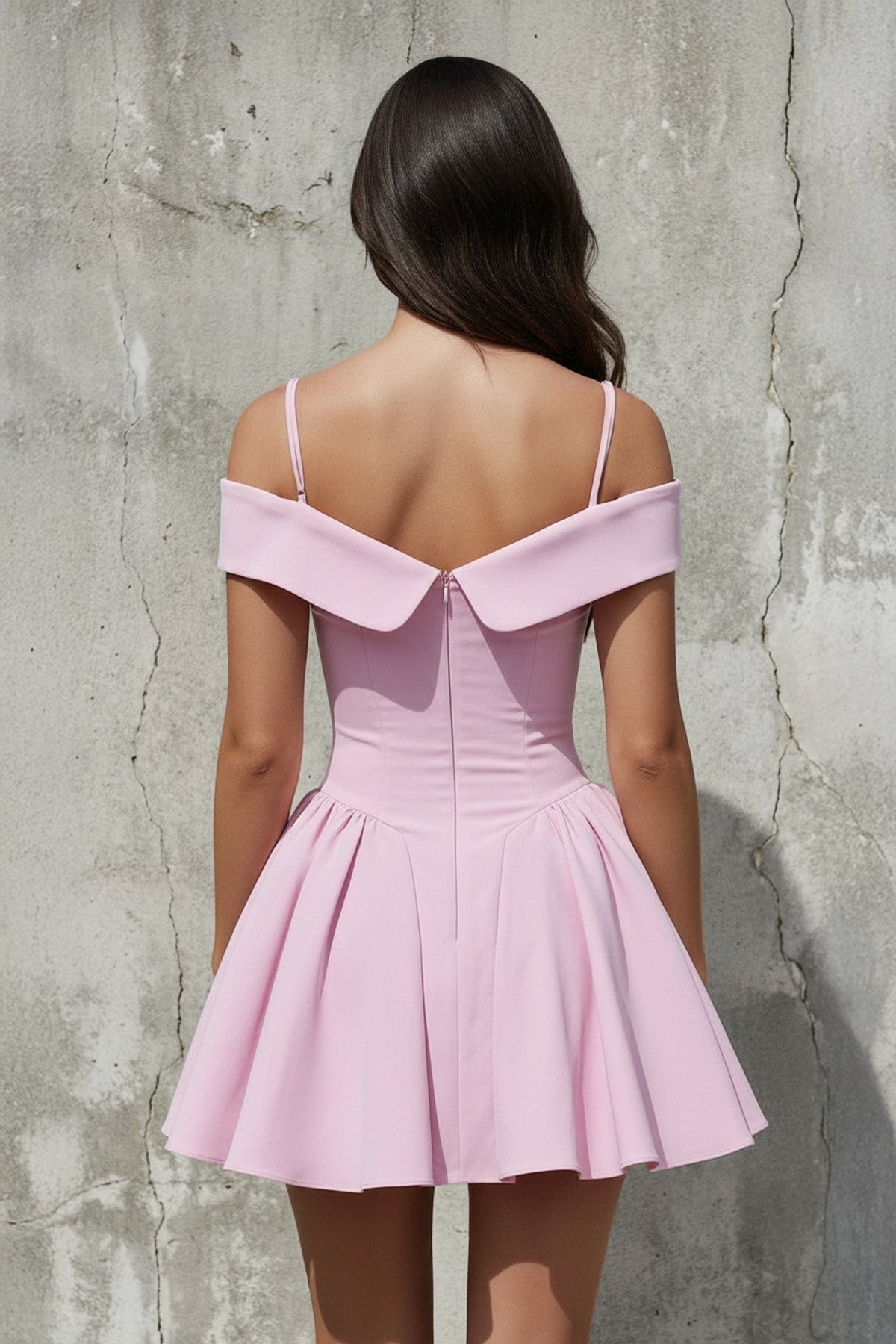 Off The Shoulder A-Line Mini Dress in Pink