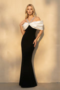 Off The Shoulder Mermaid Gown With Beading in Black and White