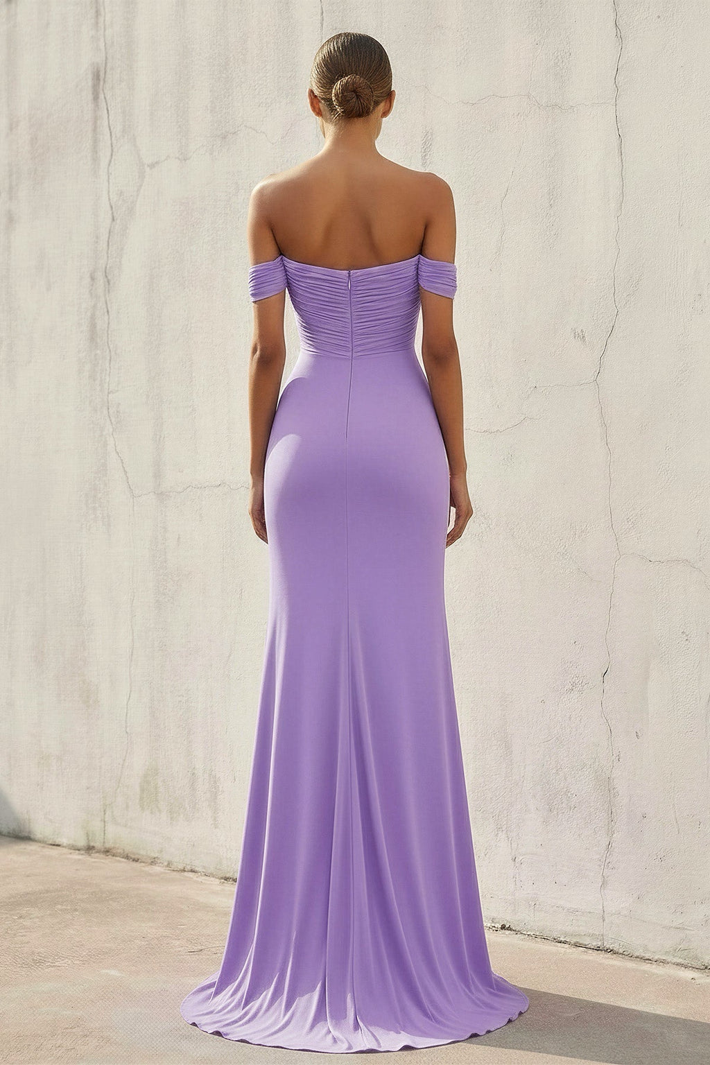 Off The Shoulder Ruched Prom Dress in Lavender