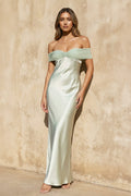 Off The Shoulder Sheath Maxi Dress in Mint Green