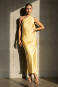 One Shoulder Draped Maxi Dress in Yellow