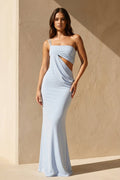 One Shoulder Maxi Dress with Cutout in Sky Blue