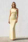 One Shoulder Ruched Sheath Maxi Dress in Yellow