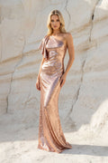 One Shoulder Sequins Gown in Rose Gold