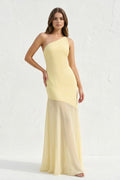 One Shoulder Sheath Open Back Maxi Dress in Yellow