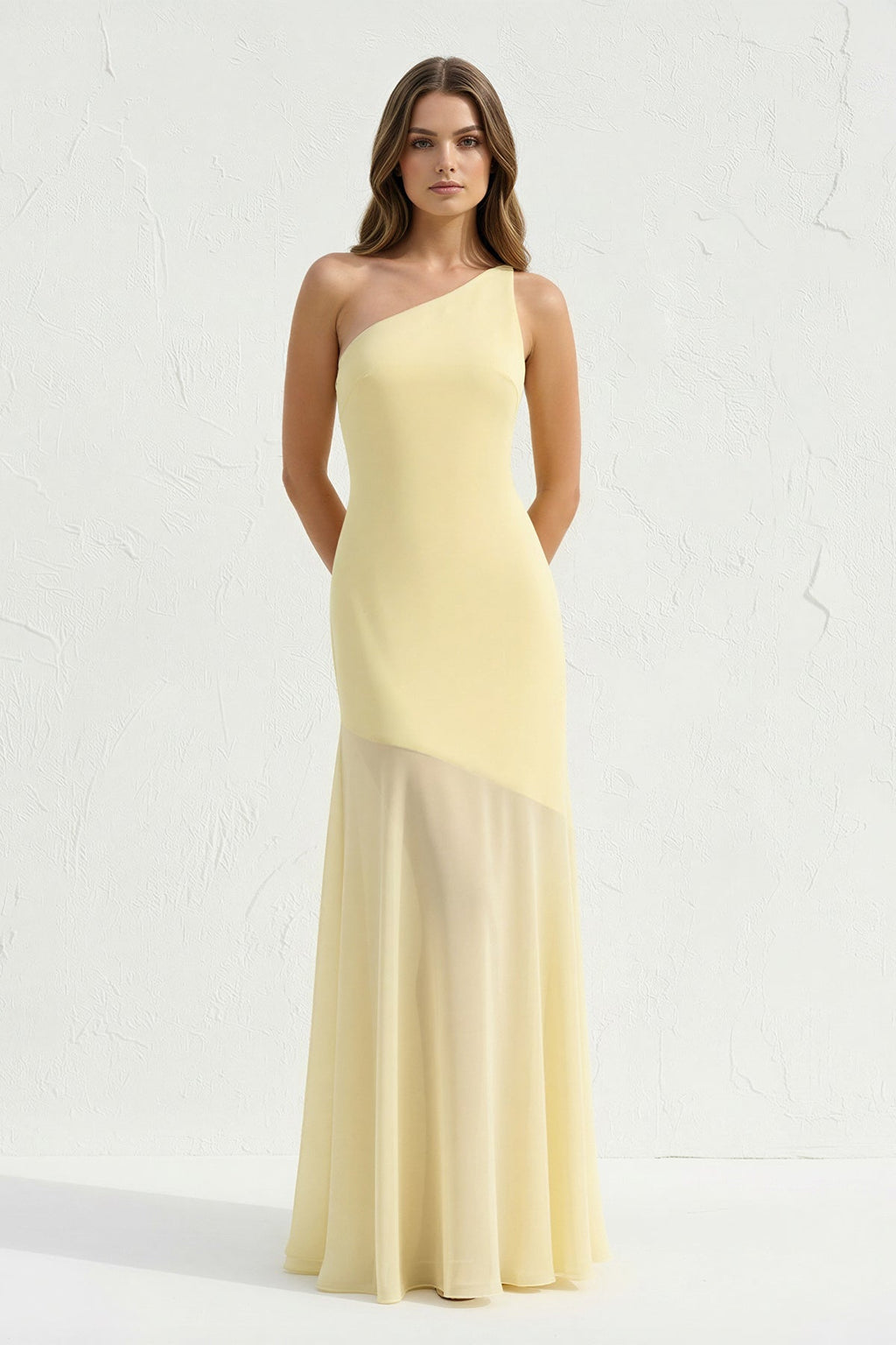 One Shoulder Sheath Open Back Maxi Dress in Yellow