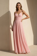 Pleated Spaghetti Straps Maxi Dress in Pink