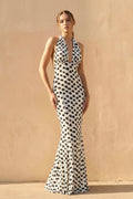 Polka Dot Backless Maxi Dress in White