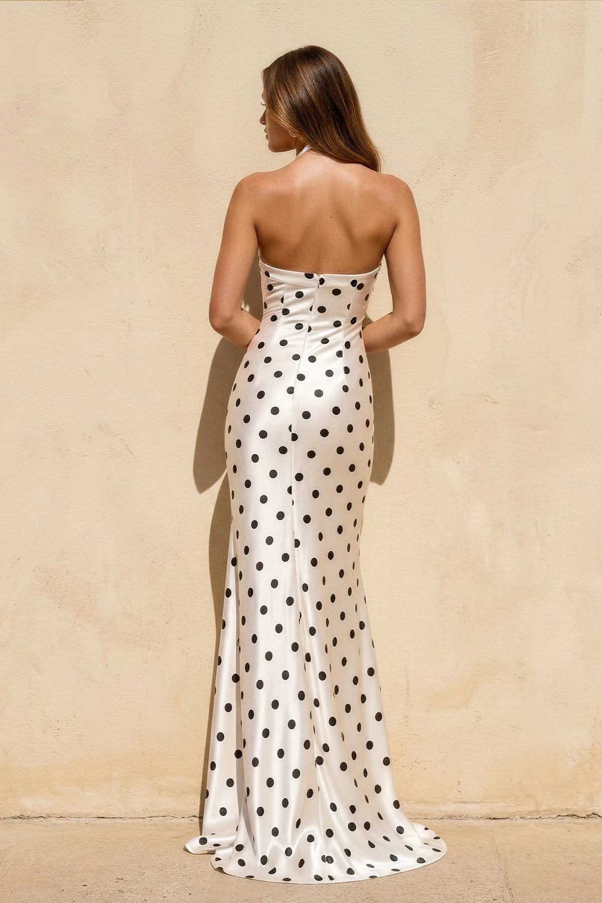 Polka Dot High Slit Prom Dress in White