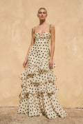 Polka Dot Ruffled Spaghetti Straps Prom Gown in Champagne