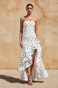 Polka Dots Ruffled Maxi Dress in White