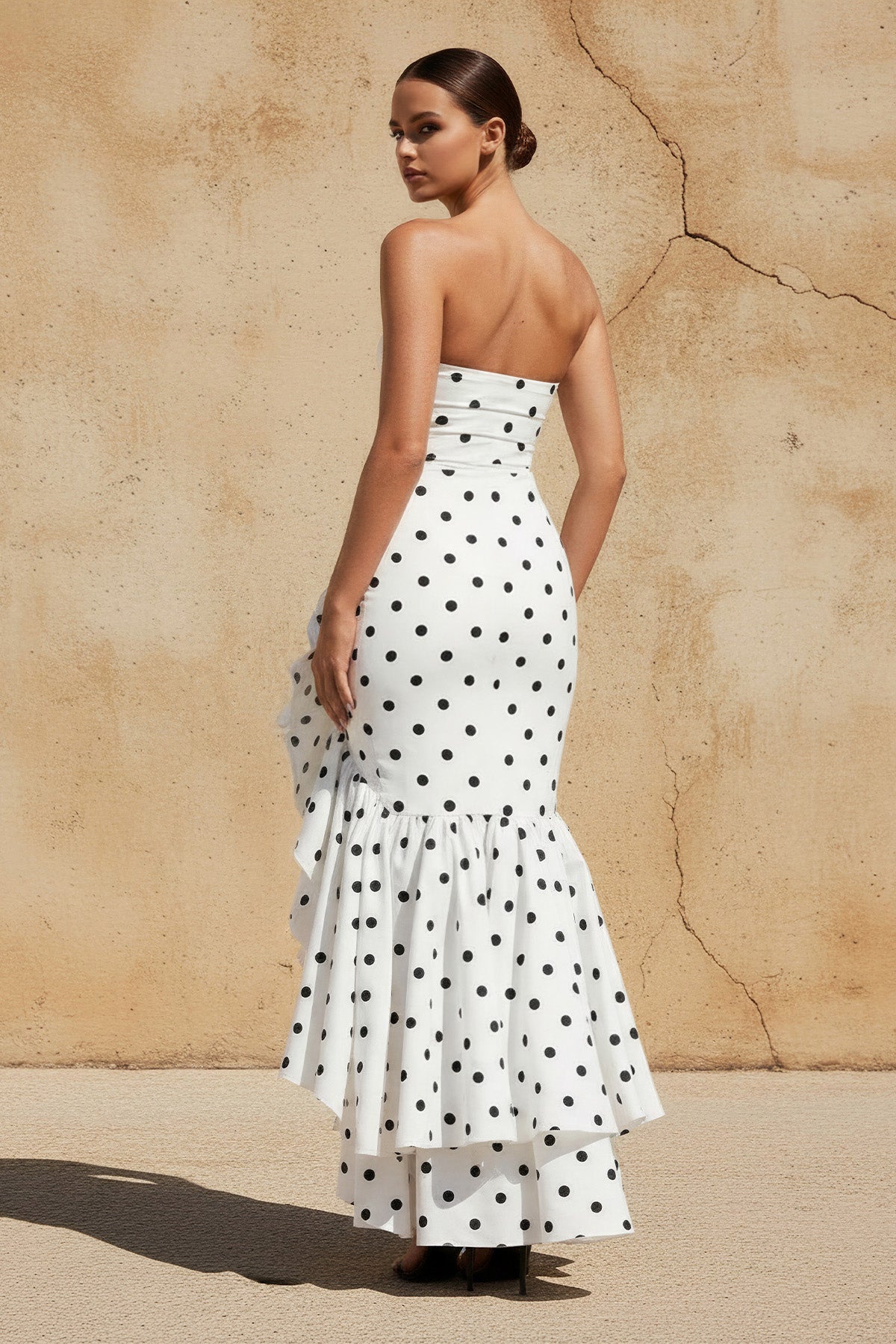 Polka Dots Ruffled Maxi Dress in White