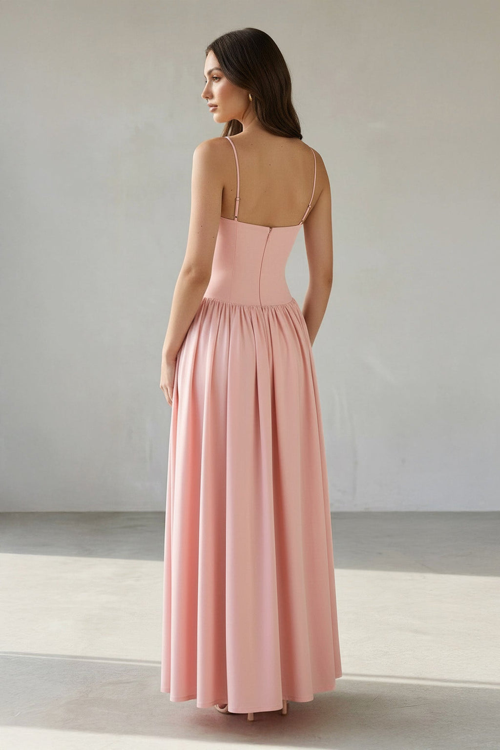 Ruched Spaghetti Straps Maxi Dress in Pink