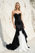 Ruffled Mermaid Prom Gown in Black and White