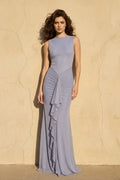 Ruffled Mermaid Gown in Dusty Blue