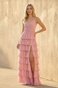 Ruffled Spaghetti Straps Maxi Dress in Pink