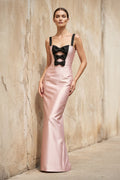 Satin Sheath Gown With Bow in Pink