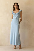 Scoop Neck Backless Maxi Dress in Sky Blue