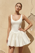 Scoop Neck Bow-Back Mini Dress in Ivory