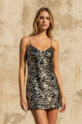 Sequins Floral Mini Dress in Black