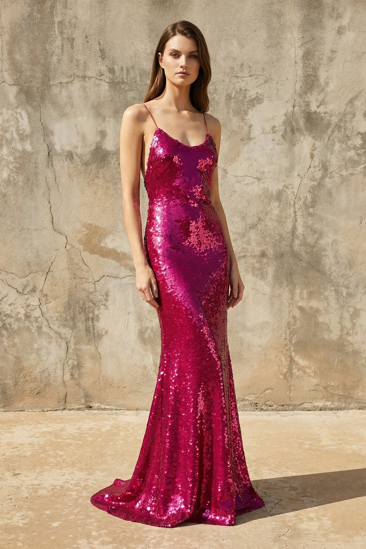 Sequins Mermaid Prom Gown in Fuchsia