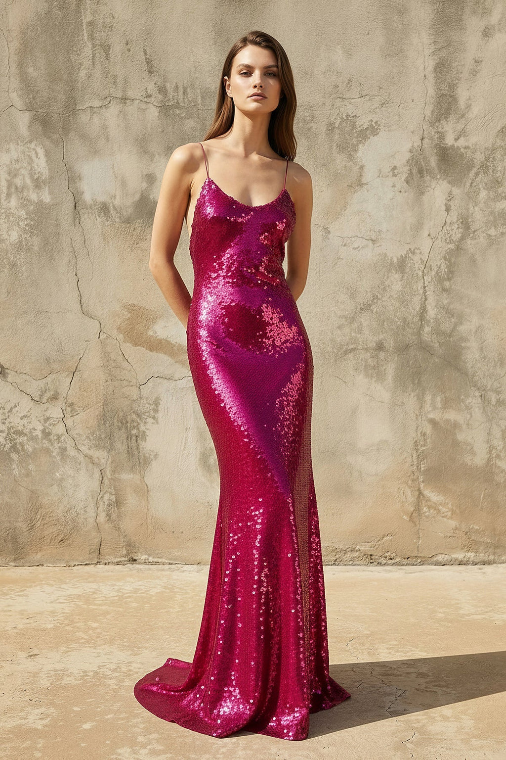 Sequins Mermaid Prom Gown in Fuchsia