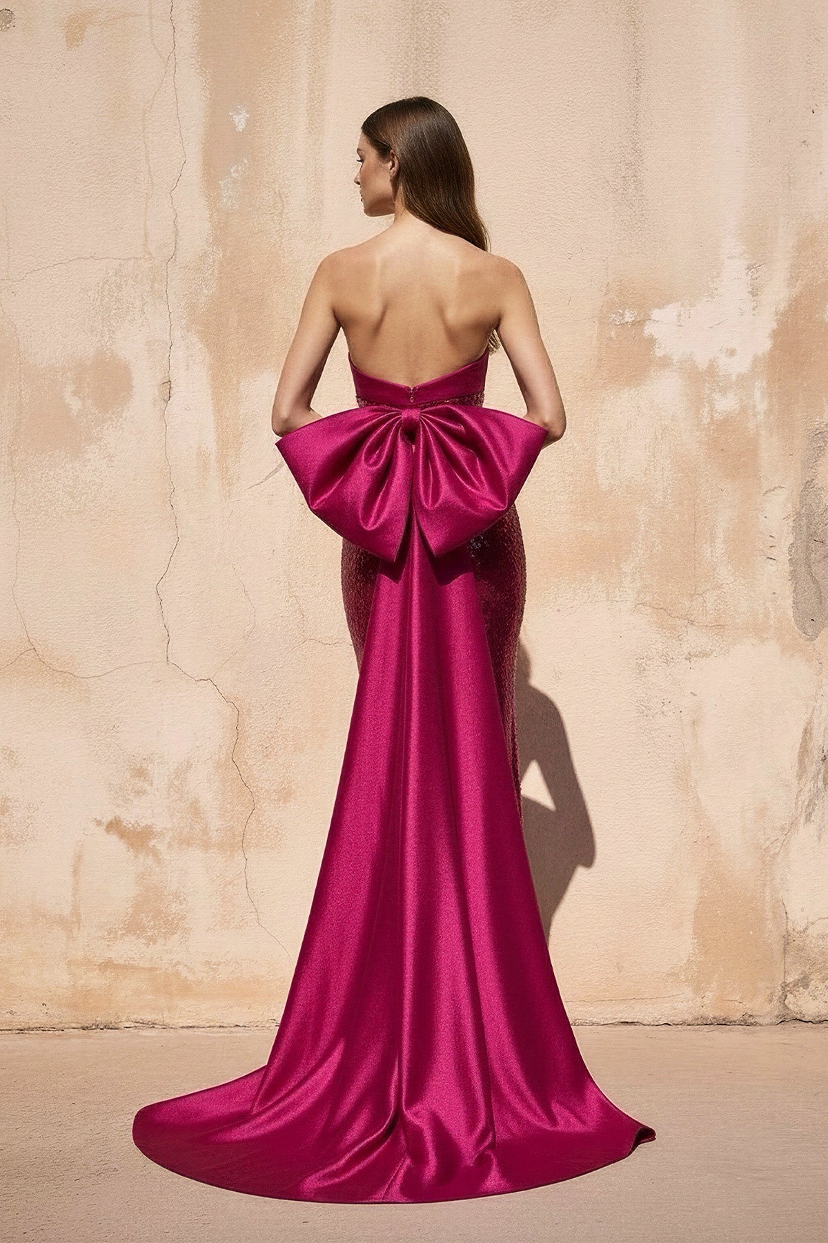 Sequins Mermaid Prom Dress with Bow in Fuchsia