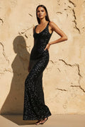 Sequins Scoop Neck Maxi Dress in Black