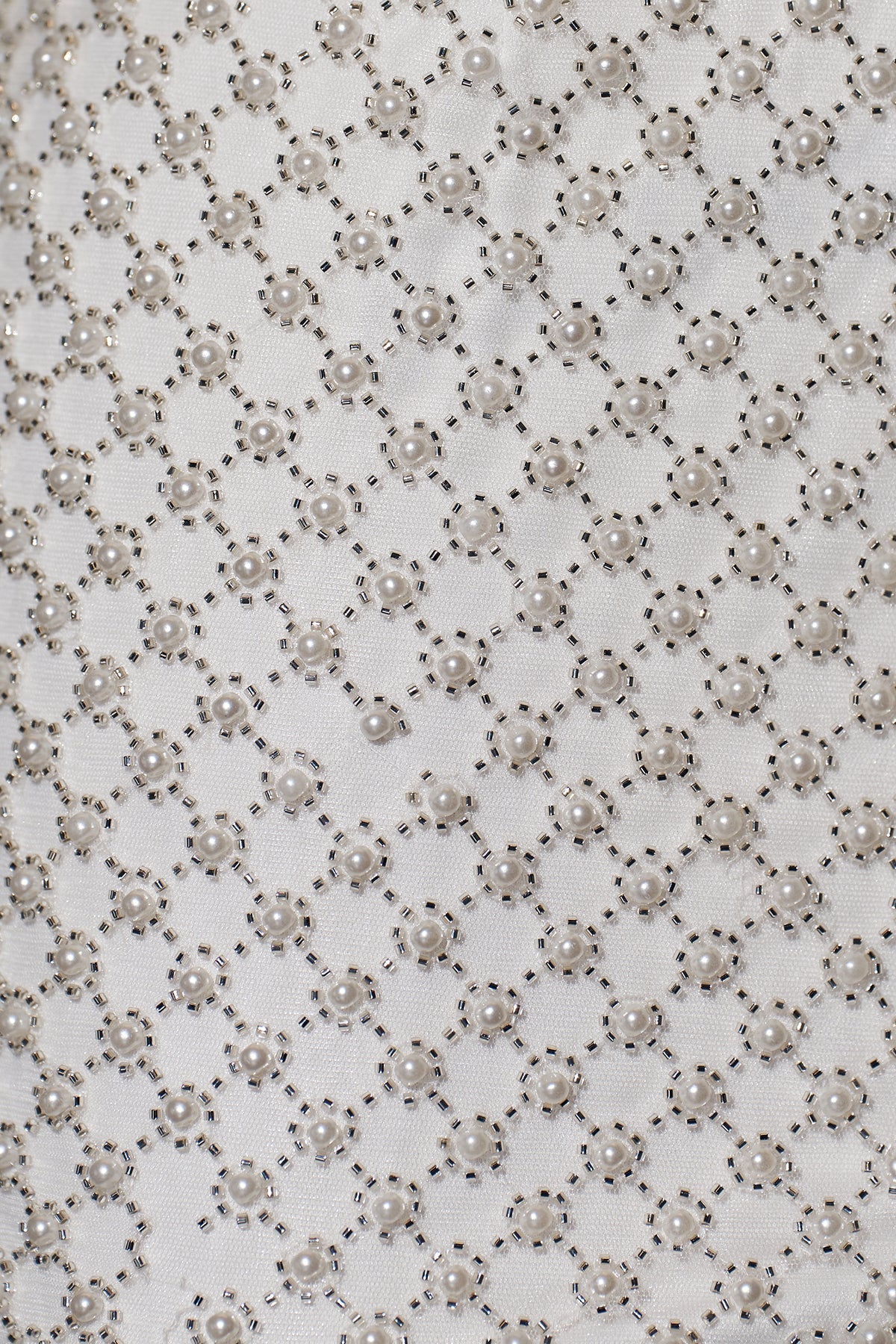 Sheath Beaded Mini Dress With Bow in White